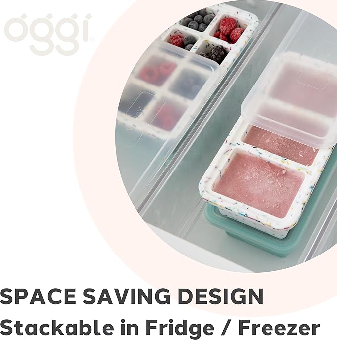 Oggi Prep & Portion Silicone Freezer Trays with Lid - Freezer Molds for Food, Ice Cube Tray, Food Prep Containers, Freezer Storage Containers, for Soup, Smoothie Cubes, Broth, Leftovers - 1/4 Cup