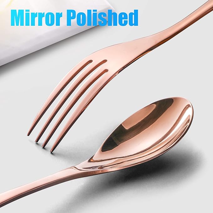 Lemeya 24-Piece Rose Gold Silverware Set with Steak Knives,Forged 18/10 Stainless Steel Cutlery Set for 4,Modern Heavy Duty Flatware Utensils Set,Forks Spoons and Knives Set,Dishwasher Safe