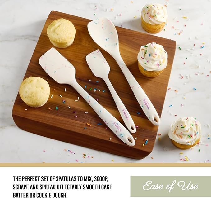 Trudeau Confetti Silicone Utensil Set – 11" Spatula, 11" Spoonula & 8" Small – Reinforced hybrid flexible silicone, BPA-free, heat resistant to 428°F, ergonomic & dishwasher safe.
