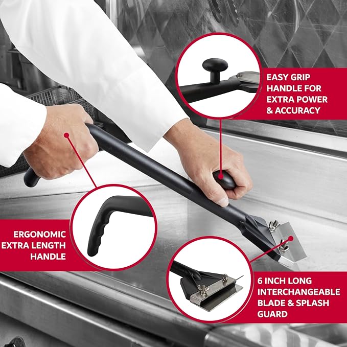 Chef Master Stainless Steel Replacement Blade Griddle Scraper, 5 1/2" Wide x 1.2mm Thick Stainless Steel Reversible Blade, Fits Most Scrapers, Double Beveled Edge for Chrome Griddle by FryOilSaver Co.