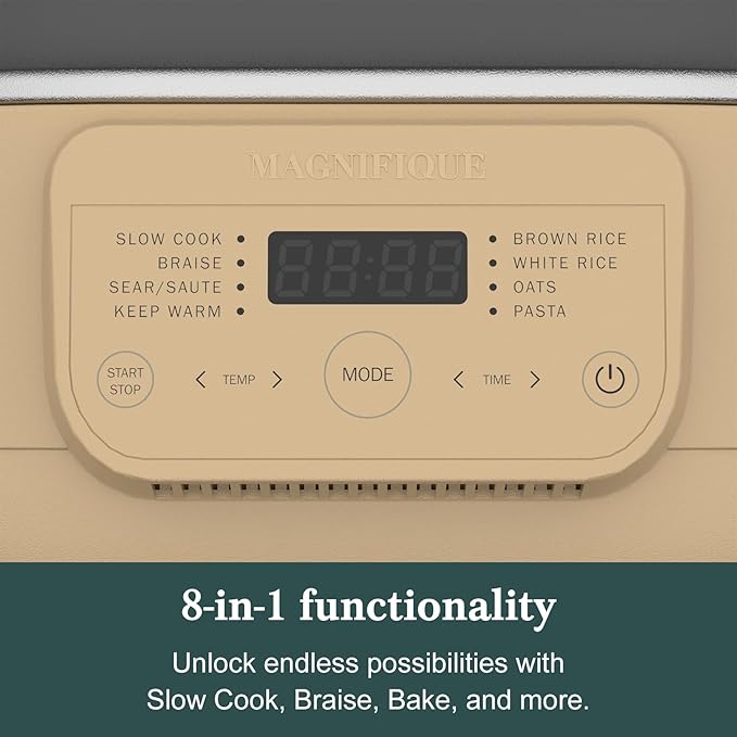MAGNIFIQUE 6 Quart Multi-Cooker, with 8-in-1 Casserole Programmable Slow Cooker, Dutch Oven, Pasta, Nonstick, Oven Safe Pot to 500°F Brown Sugar