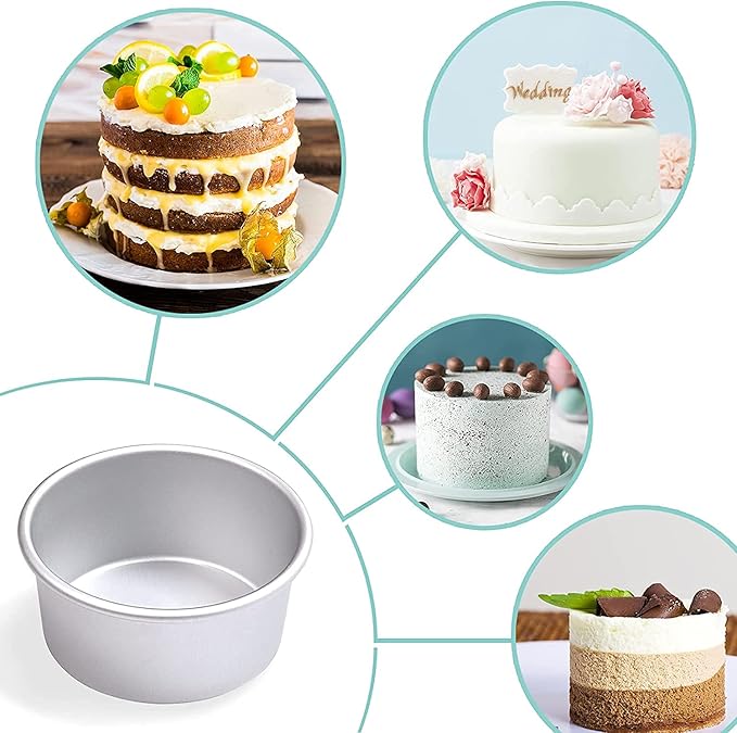 HomeMall 4 Inch Aluminum Round Cake Pan, 8 Pieces Non-stick Mini Cake Baking Pan - Layer Baking Round Cake Pans Set for Home Kitchen DIY Baking Tools Supplies