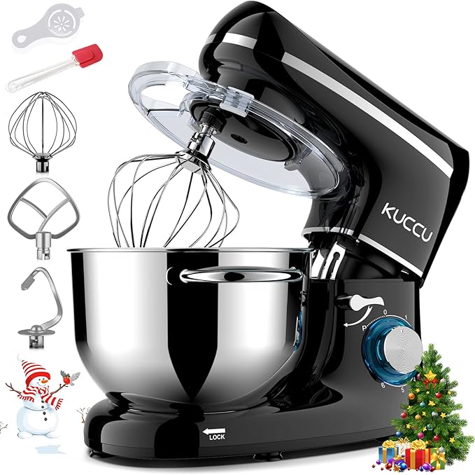 Stand Mixer, 660W, 6-Speed Tilt-Head Food Dough Mixer, Kitchen Electric Mixer with Stainless Steel Bowl,Dough Hook,Whisk, Beater, Egg white separator (6.5-QT, Black)…