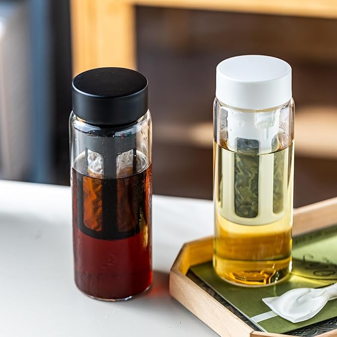 19oz Cold Brew Bottle, Cold Brew Maker with Removable Filter, BPA - Free Portable Cold Brew Tea Bottle for Iced Tea, Cold Brew & Fruit Infusion (Black)