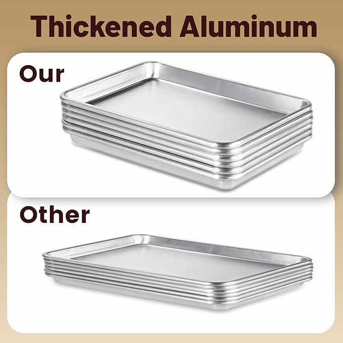 6 Pack Half Size Baking Sheet Pan Aluminum Commercial Pan for Oven Freezer Bakery Hotel Restaurant 13" × 18"