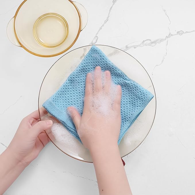 Homaxy 100% Cotton Waffle Weave Kitchen Dish Cloths, Ultra Soft Absorbent Quick Drying Dish Towels, 12 x 12 Inches, 8-Pack, Sky Blue