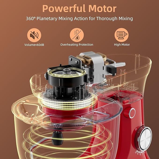 Electric Stand Mixer,10 Speeds 660W Tilt-Head Food Mixer, 3-IN-1 Kitchen Mixer for Daily Cooks with 6.5 QT Bowl,Dough Hook, Beater, Whisk (Empire Red)