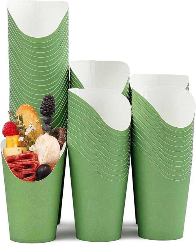 CAMKYDE 100 Pcs French Fries Holder, 12oz Disposable Paper French Fry Cups Sage Green Charcuterie Cups for all Occasions (12oz, Sage Green)