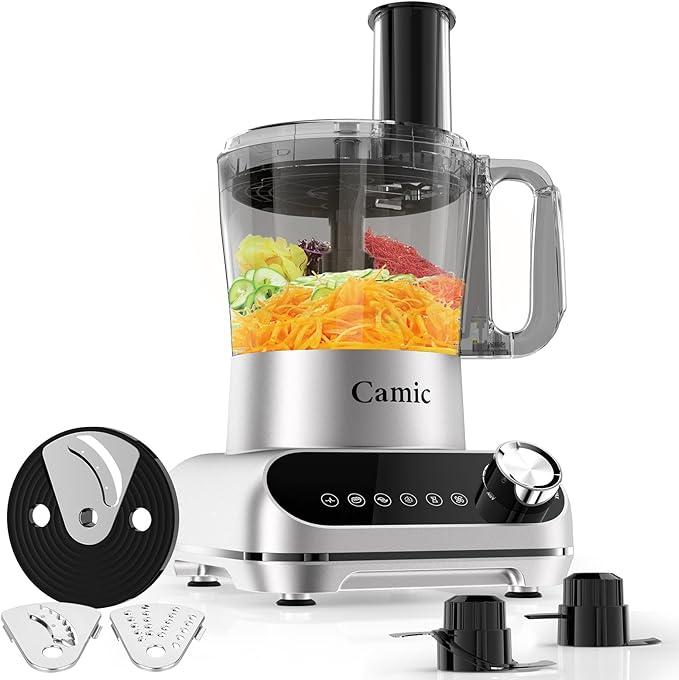 Camic 600W Food Processor, 72OZ Large Capacity Countertop Electric Vegetable Chopper with 6 Preset Programs,BPA Free, Stainless Steel Blades for Ice Crushing, Mixing, Chopping,Clicing