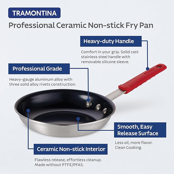 Tramontina Professional 10-Inch Ceramic Non Stick Frying Pan, Heavy-Gauge Aluminum Skillet with Nonstick Coating, Dishwasher and Oven Safe, Black