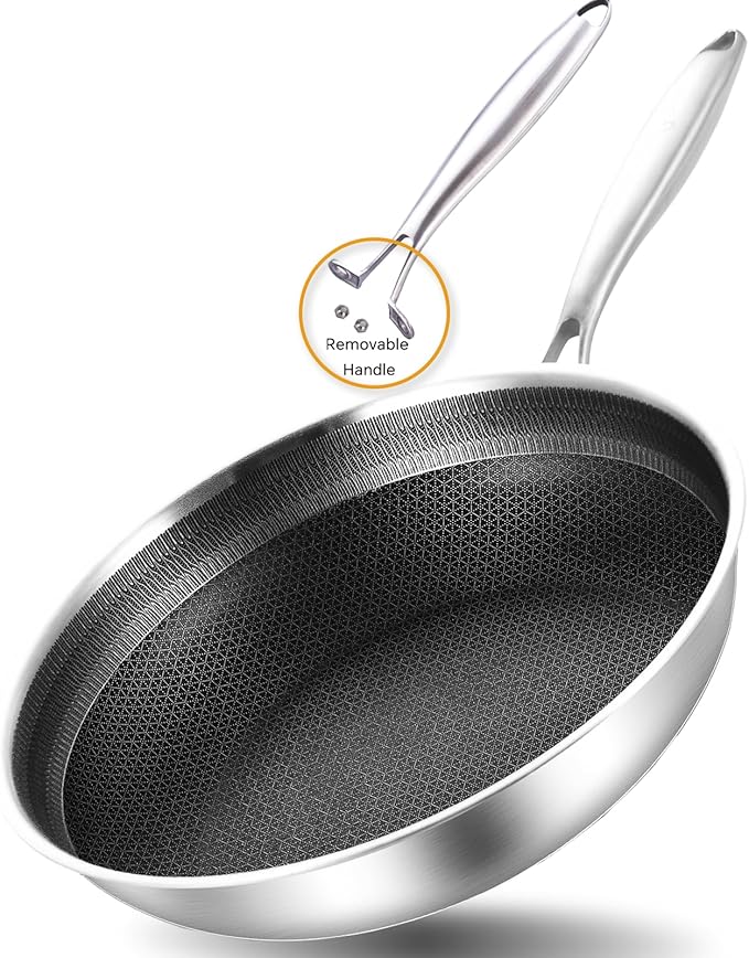LOLYKITCH 10-12 Inch Hybrid Tri-Ply Stainless Steel Nonstick Chef's Frying Pan Set,Skillets,Induction Cooking Pan,Oven & Dishwasher Safe.