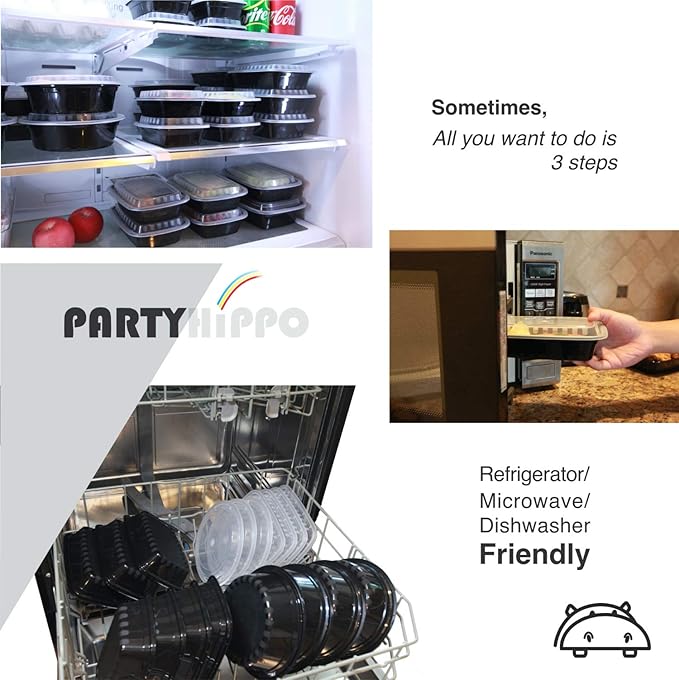 PARTYHIPPO Small Meal Prep Containers Single Lids, 12 OZ [25-Pack] Food Storage Bento BPA Free | Stackable | Reusable Lunch Boxes, Microwave/Dishwasher, Freezer Safe,Portion Control (12 OZ 25 pack)