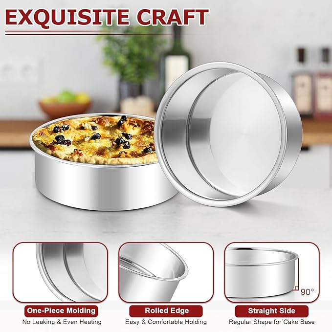 LIANYU 6 Inch Cake Baking Pans Set of 4, Stainless Steel Round Cake Bake Pan, Fit in Pot Pressure Cooker Air Fryer, Healthy & Toxic Free, Leak-proof & Dishwasher Safe