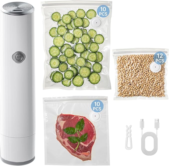 Vacuum Sealer, Handheld Compact Vacuum Sealer for Food, Portable Vacuum Machine Kit with 32 Reusable Sous Vide Zipper Bags, Cordless Food Sealer Machine for Travel Fresh & Sorage Meal Prep