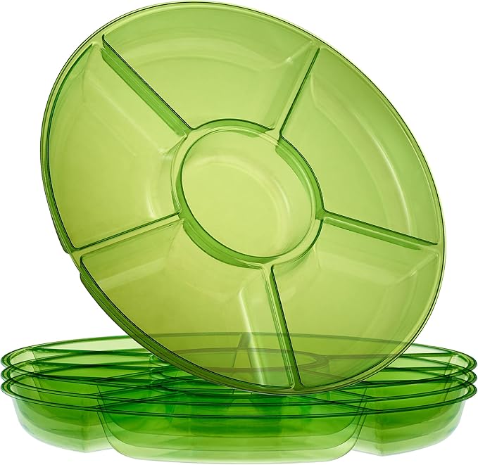 Plasticpro 6 Sectional Round Plastic Serving Tray/Platter (8, Green)