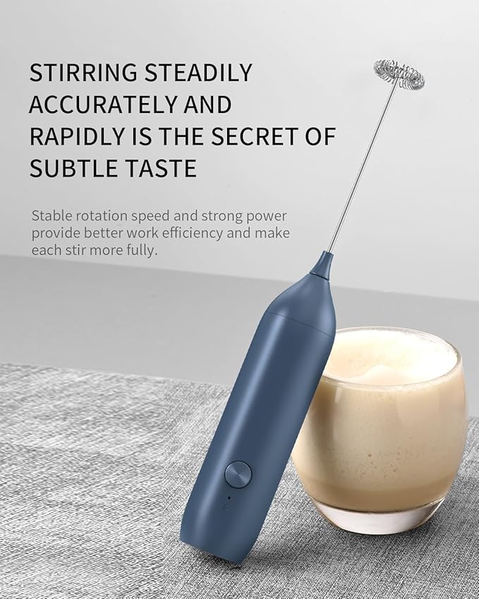 CIRCLE JOY Rechargeable Milk Frother Handheld with Stand, Coffee Frother Wand Drink Mixer with Dual Spring Whisk for Coffee, Cappuccino, Lattes, Frappe, Matcha and Hot Chocolate, Blue