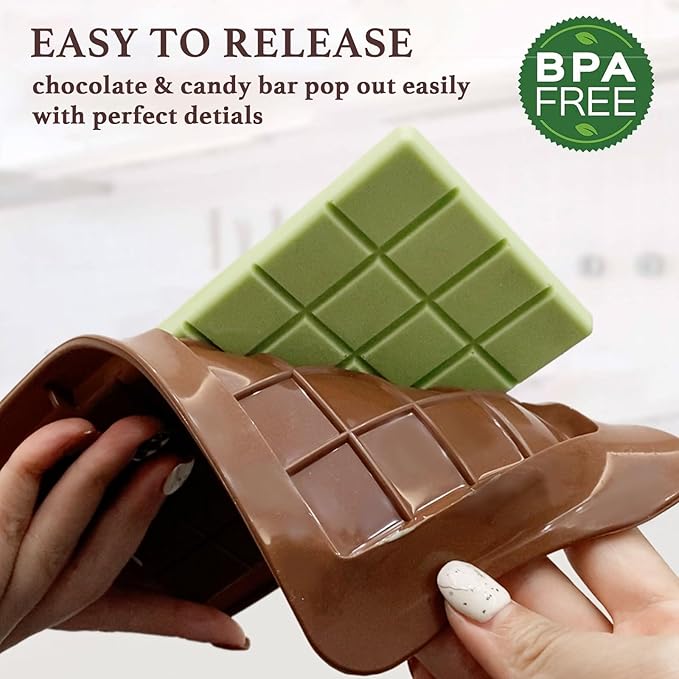 HKNMTT Chocolate Bar Molds Silicone Classic 4 Pack, Snap Candy Bars Making Mould Set, BPA Free Soy Candle Wax Melt Durable Mold Easy Release Non-Stick for Protein and Energy DIY Handmade Gifts