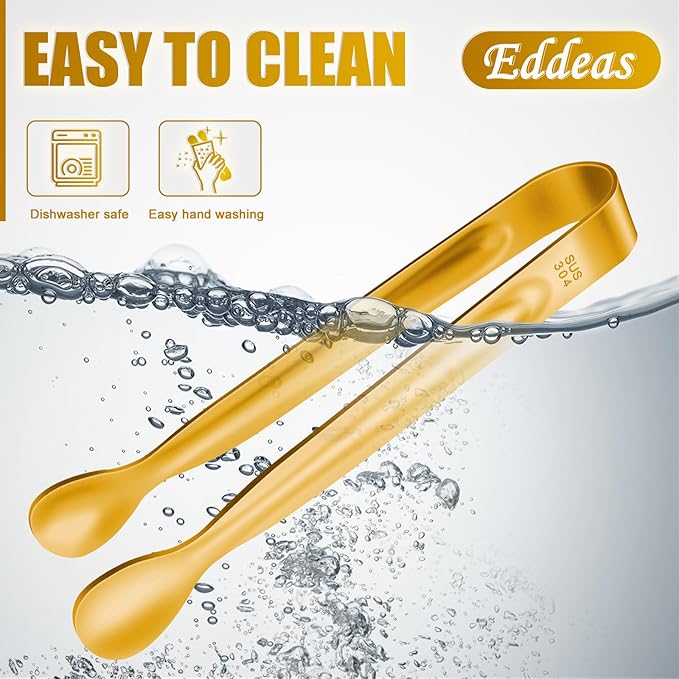 12 PCS Small Serving Tongs, 6" Mini Gold Sugar Tongs, Stainless steel Small Kitchen Tiny Food Tongs for Serving Food, Coffee Bar, Tea Party, Desserts Party and Ice Bucket