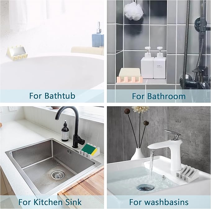 Self Draining Soap Dish,Silicone Suction Cup Soap Holder, Bathroom Soap Dish for Bar Soap,Can Extend Soap Life,Bathroom, Bath Tub, Kitchen Sink (2, Light Grey)