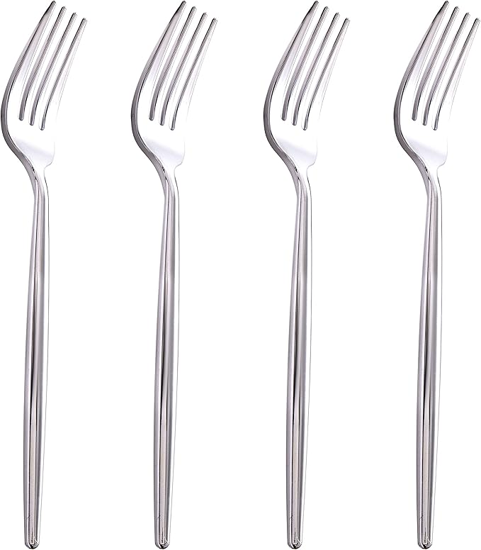 U-QE 180Pcs Silver Plastic Forks, Disposable Heavy Duty Plastic Forks, Heavyweight Silver Plastic Silverware, Plastic Flatware Perfect For Parties, Weddings and Other Daily Events