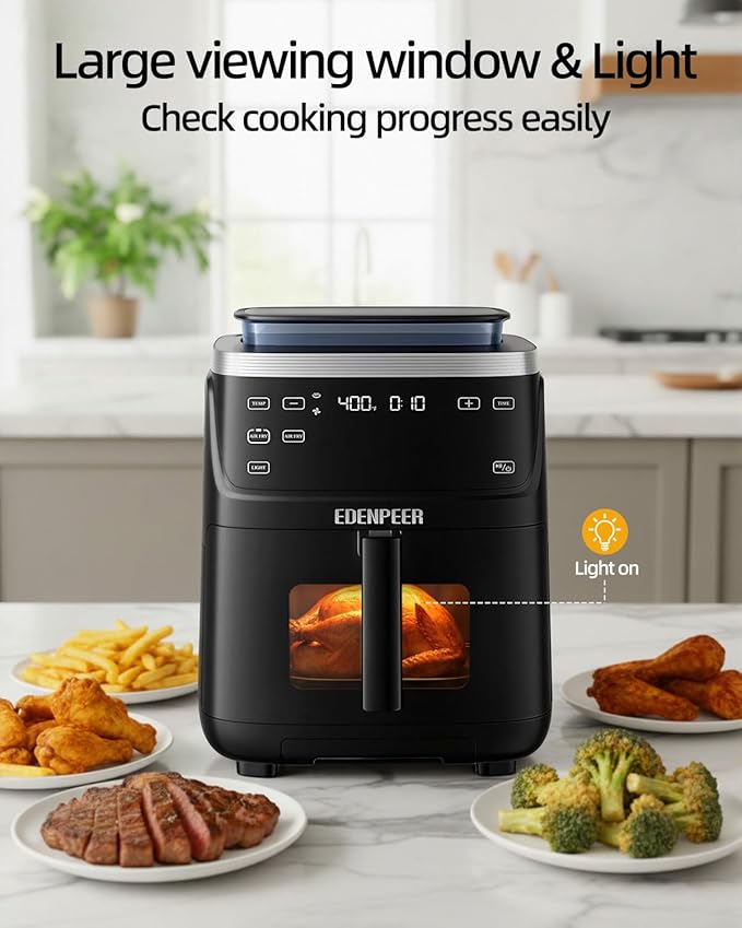 12-IN-1 Large Air Fryer, Non Toxic Steam Air Fryers with Superior Airflow, Self-Cleaning Smart Digital Air Fryer, Air Fry, Roast, Reheat, Dehydrate, Air Crisp Technology with 420F, 7.5 QT