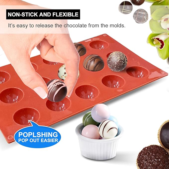 Small 15-Cavity Semi Circular Silicone Mold, 2 Packs Half Sphere Silicone Baking Molds for Making Jelly, Chocolates and Cake