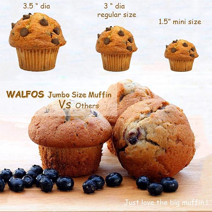 Walfos Silicone Texas Muffin Pan - 6 Cup Jumbo Silicone Cupcake Pan, Non-Stick, Just PoP Out! Perfect for Egg Muffin, Big Cupcake - BPA Free and Dishwasher Safe