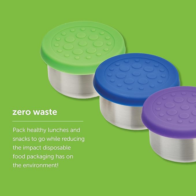 LunchBots Tiny Dips Condiment Containers - Set of 3 - Perfect Portion Cups - Spill Proof Lunch Box Sauce Container with Lid - Food Grade Stainless Steel - 1.5oz - Dishwasher Safe - Assorted Lids