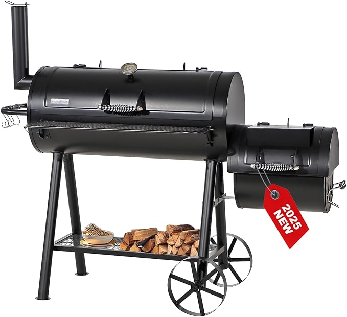 GREEN PARTY Offset Smoker Charcoal Grills with 37 Inch Cook Chamber, Barrel Smoker and Charcoal Grill Combo, 941 Sq. In. Space Barrel Smoker Grill for Outdoor BBQ Patio Backyard Cooking