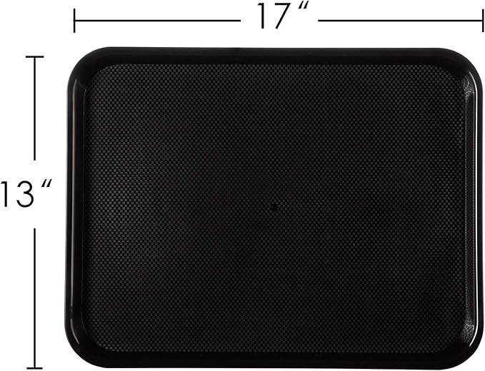 Rectangular Plastic Serving Trays,Fast Food Serving Cafeteria Trays,17"X13",Set of 6 (Black)