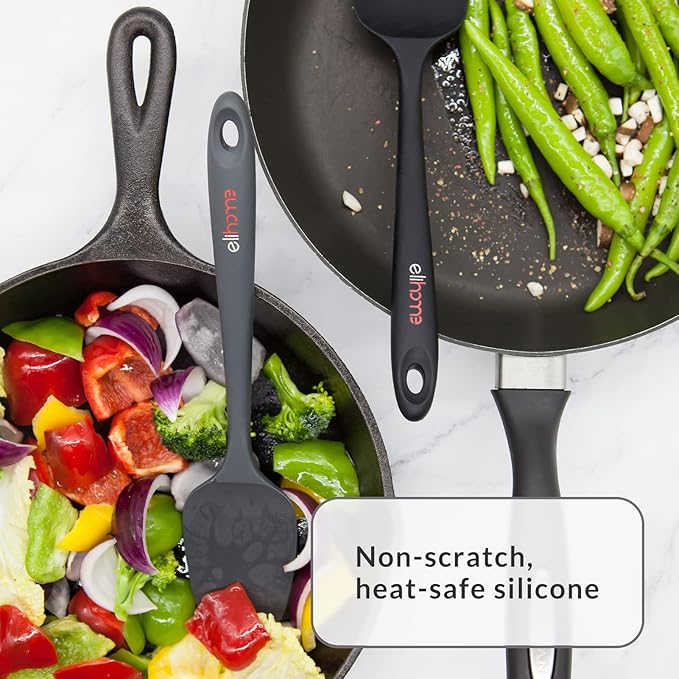 Elihome Chef Series 3 Piece Silicone Spatula Set - 600°F Heat Resistant Non Stick Rubber Kitchen Scraper Spatulas for Cooking, Baking, Mixing – BPA Free and LFGB Certified Silicone(Black)
