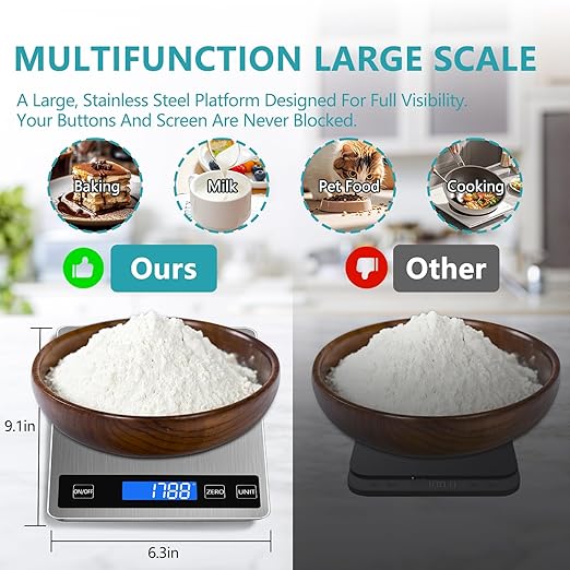 Food Scale, Digital Kitchen Scale 22lb/10kg Steel and Tempered Glass with 1g/0.1oz Precision, Tare & 10 Units, LCD Display for Baking, Cooking, Meal Prep, Coffee, Postage Silver