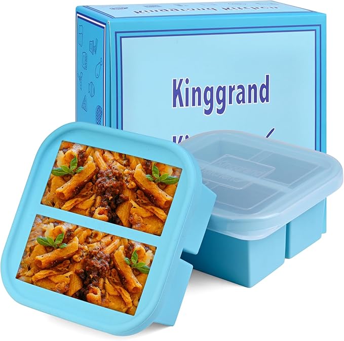 1-Cup Silicone Freezer Tray with Lid 2 pack Soup freezer molds Food Freezing Container Make 4 Perfect Soups, Broths, Stews, Sauces, Curries