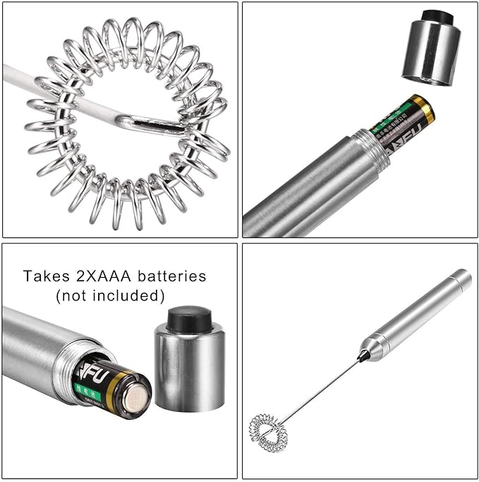 Milk Frother Handheld Electric Milk Foamer Portable Mini Mixer Machine Stainless Steel Touch Handheld Espresso Mixer Battery Operated Frother Coffee Stirrer Maker for Hot Chocolate Coffee
