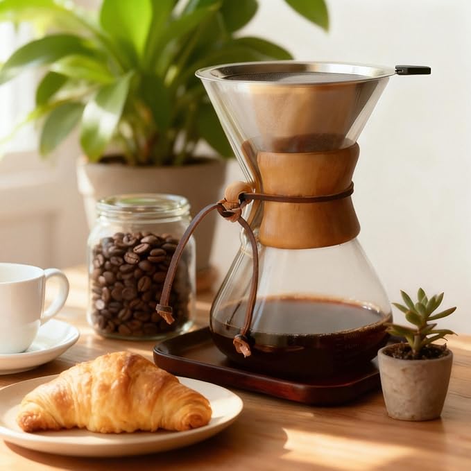 Pour Over Coffee Maker with Filter Subjectthree 34oz Glass Coffee Carafe Dripper Pourover Set (10 Cup/34 oz)