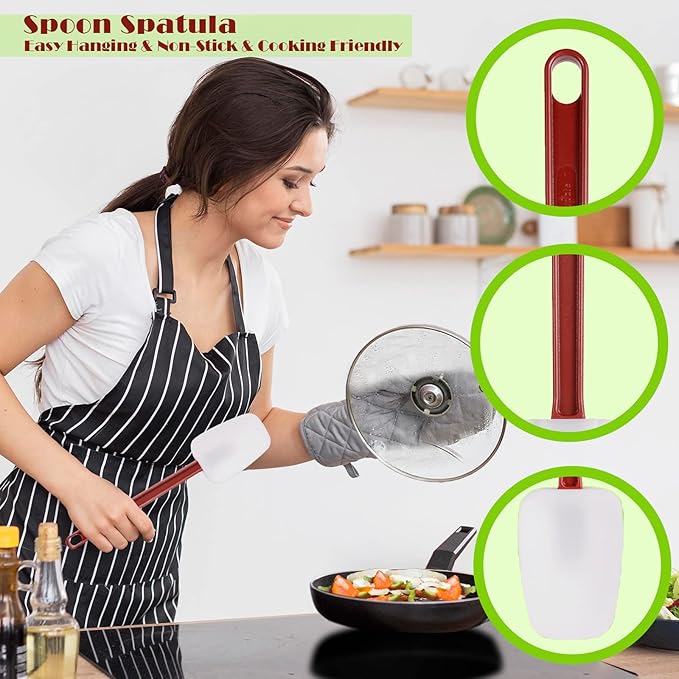 Silicone Rubber Spatula and Spoon Rubber Spatula Set of 3, High Heat Spoon, Commercial for Cooking (3 Spoonula(9.5 Inches))
