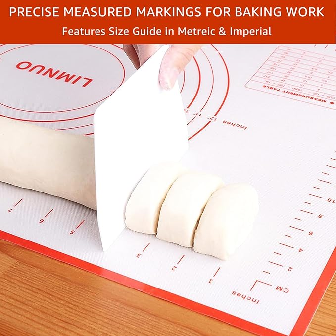 Silicone Baking Mat - Non Stick Pastry Mat Sheet for Dough Rolling, 0.7MM Thick Non-slip Baking Mat With Measurements, Reusable, Easy Clean Silicone Mats for Kitchen Counter (Black)