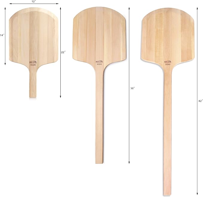 New Star Foodservice 50233 Restaurant-Grade Wooden Pizza Peel, 14" L x 12" W Plate, with 22" L Wooden Handle, 36" Overall Length
