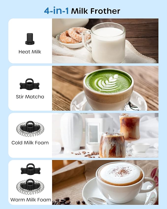 ECOWELL Milk Frother, Coffee Frother Electric, Automatic Hot and Cold Foam Frother, Stainless Steel Milk Steamer and Frother for Latte, Macchiato, Cappuccinos 8.1oz/240 ml Silver, WMMF02