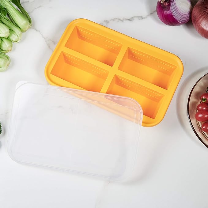 Bangp 1-Cup Silicone Freezer Trays with Lid,2 Pack,Easy-Release Silicone Freezing Tray for Soup Ice Cubes,Soup Freezer Molds,Freeze & Store Broth,Sauce,Leftovers - Makes 8 Perfect 1 Cup Portions