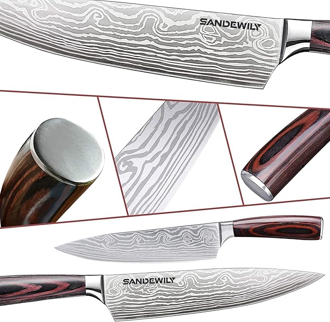 Professional Kitchen Knives High Carbon Stainless Steel Chef Knife Set,3PCS Ultra Sharp Japanese Knife with Sheath,Ergonomic Pakkawood Handle Elegant Gift Box for Home or Restaurant