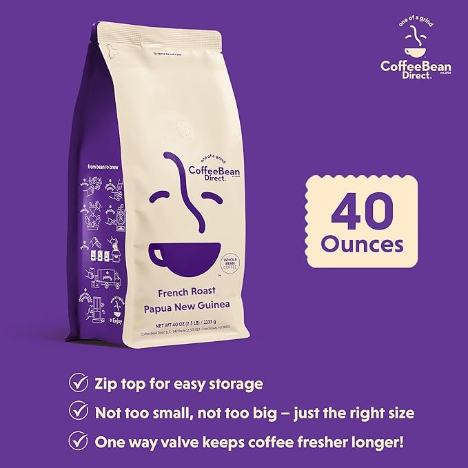 Coffee Bean Direct French Roast Papua New Guinea, Whole Bean Coffee, Dark Roast, 2.5 Pound Bag (Pack of 1)