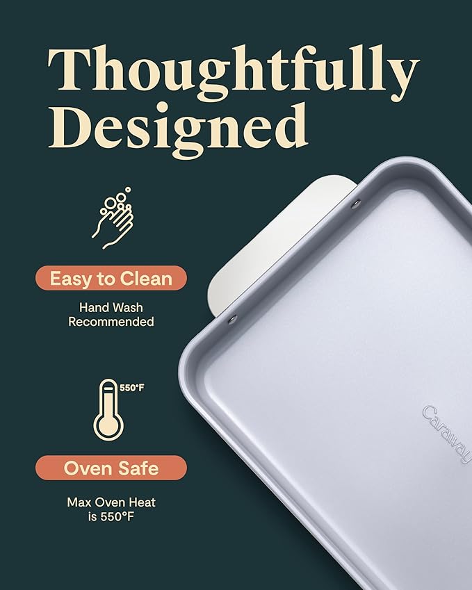Caraway Non-Stick Ceramic 9”x13” Rectangle Pan Duo - Naturally Slick Ceramic Coating - Non-Toxic, PTFE & PFOA Free - Perfect for Brownies, Lasagnas, and More - Marigold