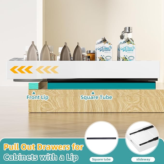 HBL' 1 Pack | 21" Deep Pull Out Cabinet Organizer Adhesive, (13.8" to 22.0") Width Expandable Sturdy Carbon Steel Roll-Out Drawers for Face Frame or Frameless Cabinets,Slide-Out Shelves for Pantry.