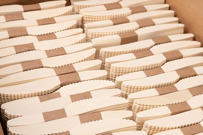 Disposable Wooden Cutlery Set - 100% Home Compostable - 2000 Knives, 6.5" Wooden Knives, Eco-Friendly, Organic, Sustainable and Carbon Neutral Certified