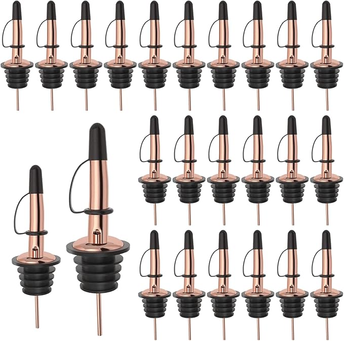 Pafusen 24 Pack Liquor Bottle Pourers, Liquor Pour Spout for Liquor Bottles, Stainless Steel Olive oil Dispenser Spout, Alcohol Pourer Dust Caps Covers Fixed, Rose Gold