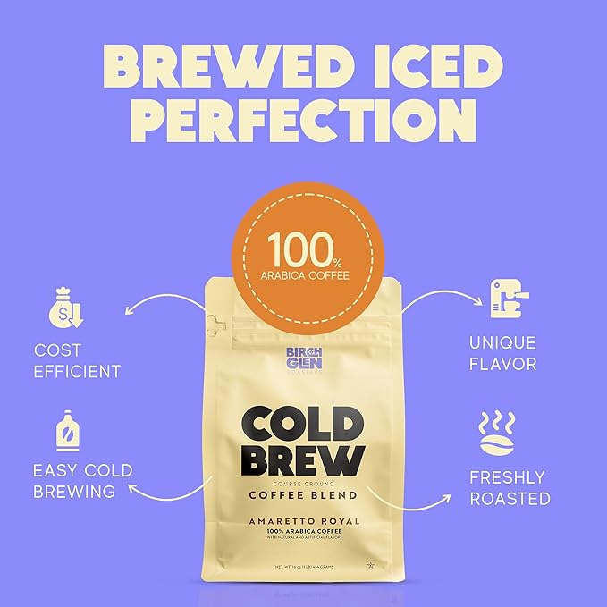 Birch Glen Roasters Cold Brew Coffee | Flavored Coarse Ground Coffee | Artisanal Roasting | 100% Arabica |1 LB Bag | Raspberry Linzer Cookie