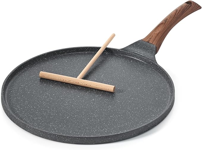 SENSARTE Nonstick Crepe Pan, Swiss Granite Coating Dosa Pan Pancake Flat Skillet Tawa Griddle 10-Inch with Stay-Cool Handle, Induction Compatible