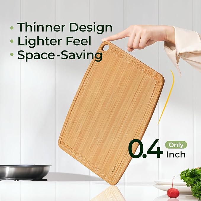 Dishwasher Safe Bamboo Cutting Boards Durable Lightweight Wood Cutting Board for Busy Kitchen, Easy Storage & Clean Wooden Chopping Boards with Juice Groove Set of 2 (M+S)