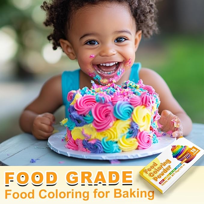Food Coloring Powder, 18 Colors Powder Food Coloring for Baking, Powdered Edible Food Dye for Cookies, Fondant, Cake Decorating - 4g/Bottle